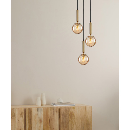 Round Trattino 3 Light Glass & Iron Pendant