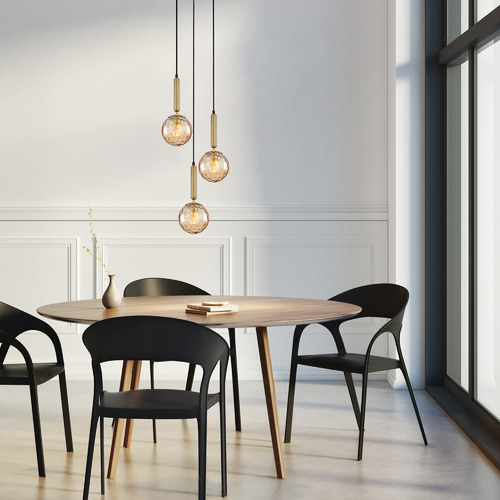 Round Trattino 3 Light Glass & Iron Pendant