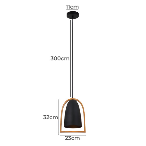 Black Ehen Iron & Wood Pendant Light