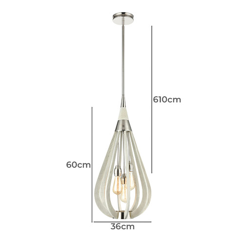 Bonito 3 Light Wood & Metal Pendant Light