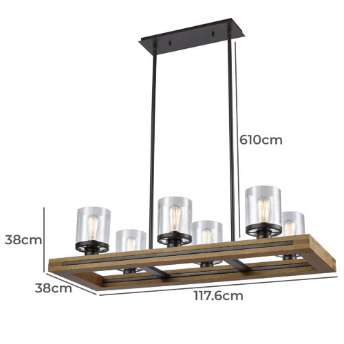 Meti 6 Light Wood & Glass Pendant