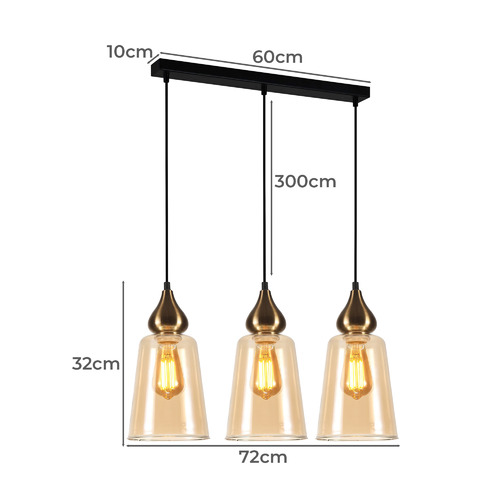 Jerez 3 Light Glass & Iron Pendant