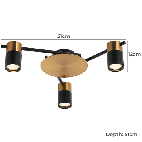 Brass & Black Spot Adjustable 3 Light Spotlight
