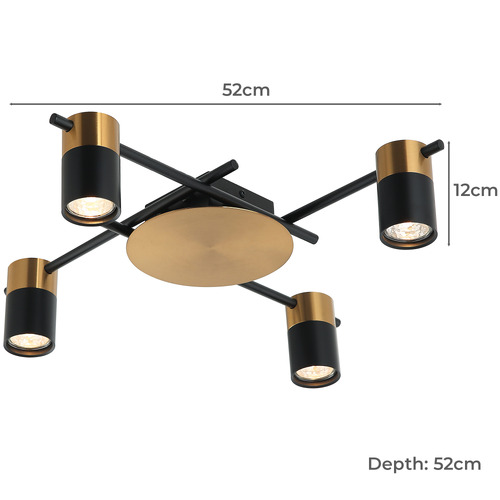 Brass & Black Spot Adjustable 4 Light Spotlight