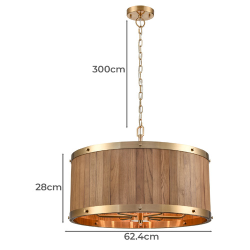Barrique 6 Light Oak Wood Pendant