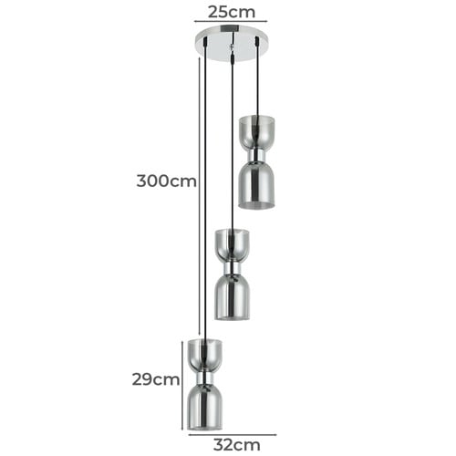 Clessidra 3 Light Glass & Iron Pendant
