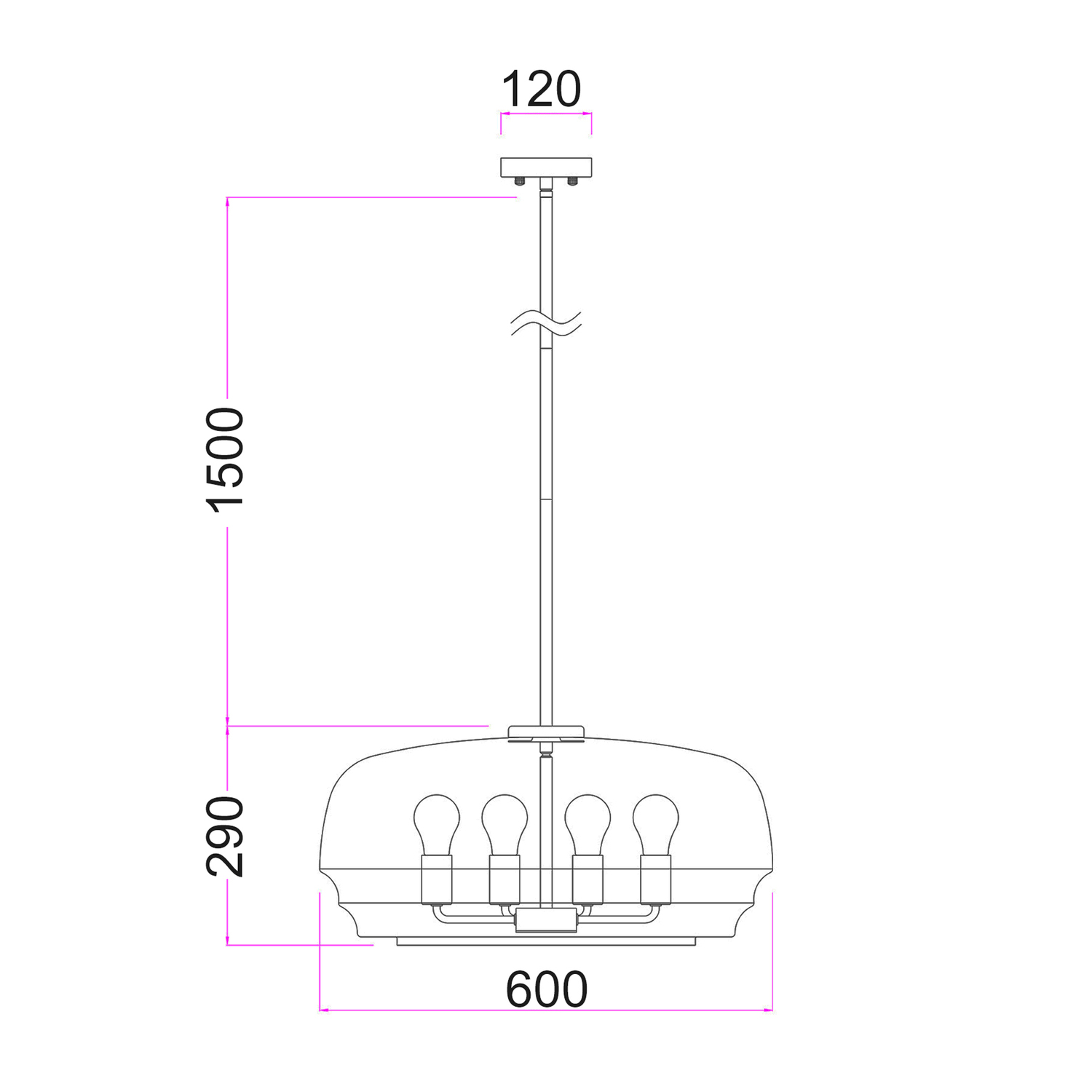 Ender Iron & Glass Dome 4 Light Pendant