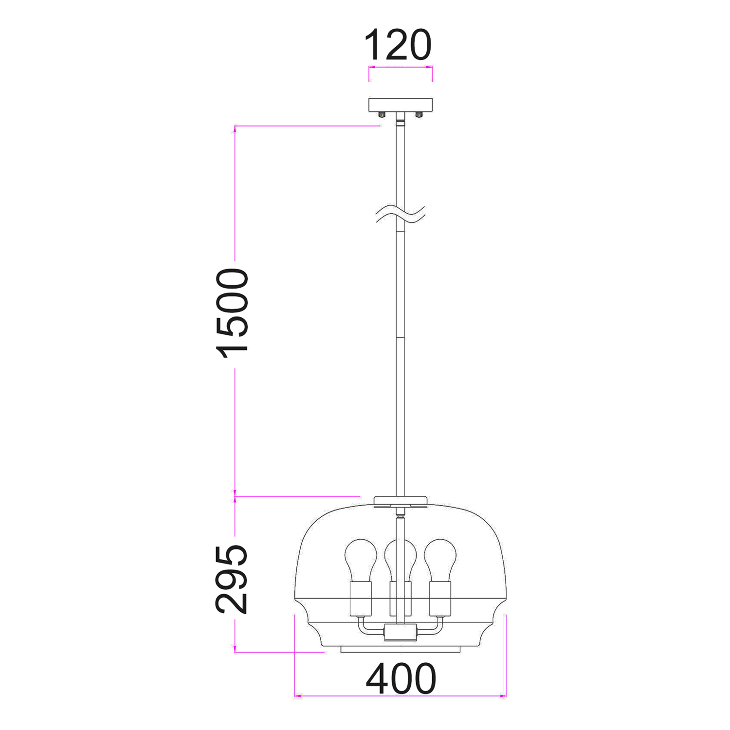Ender Iron & Glass Round 3 Light Pendant