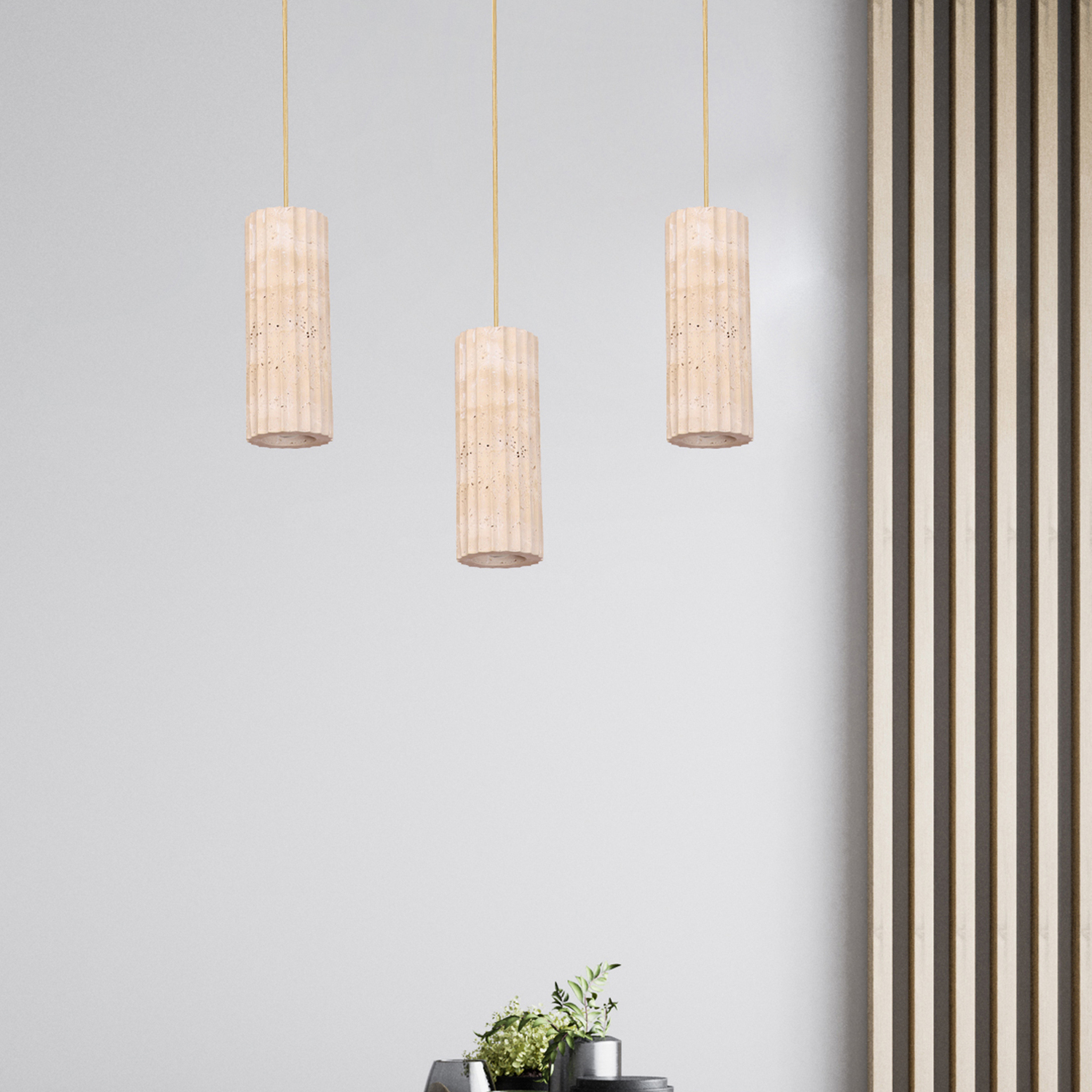 Aric Travertine & Iron Pendant Light