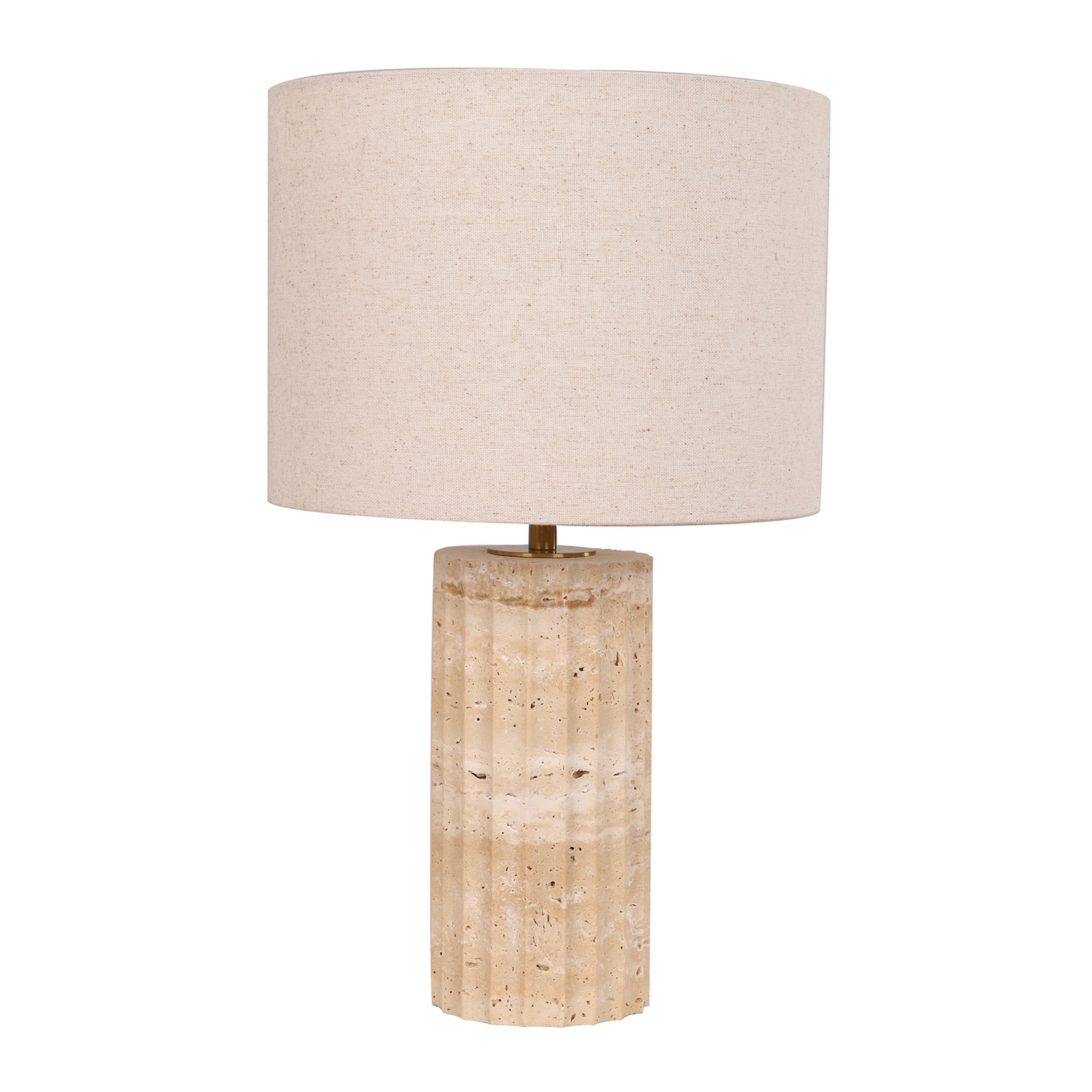 Aric 250mm Travertine & Iron Drum Table Lamp