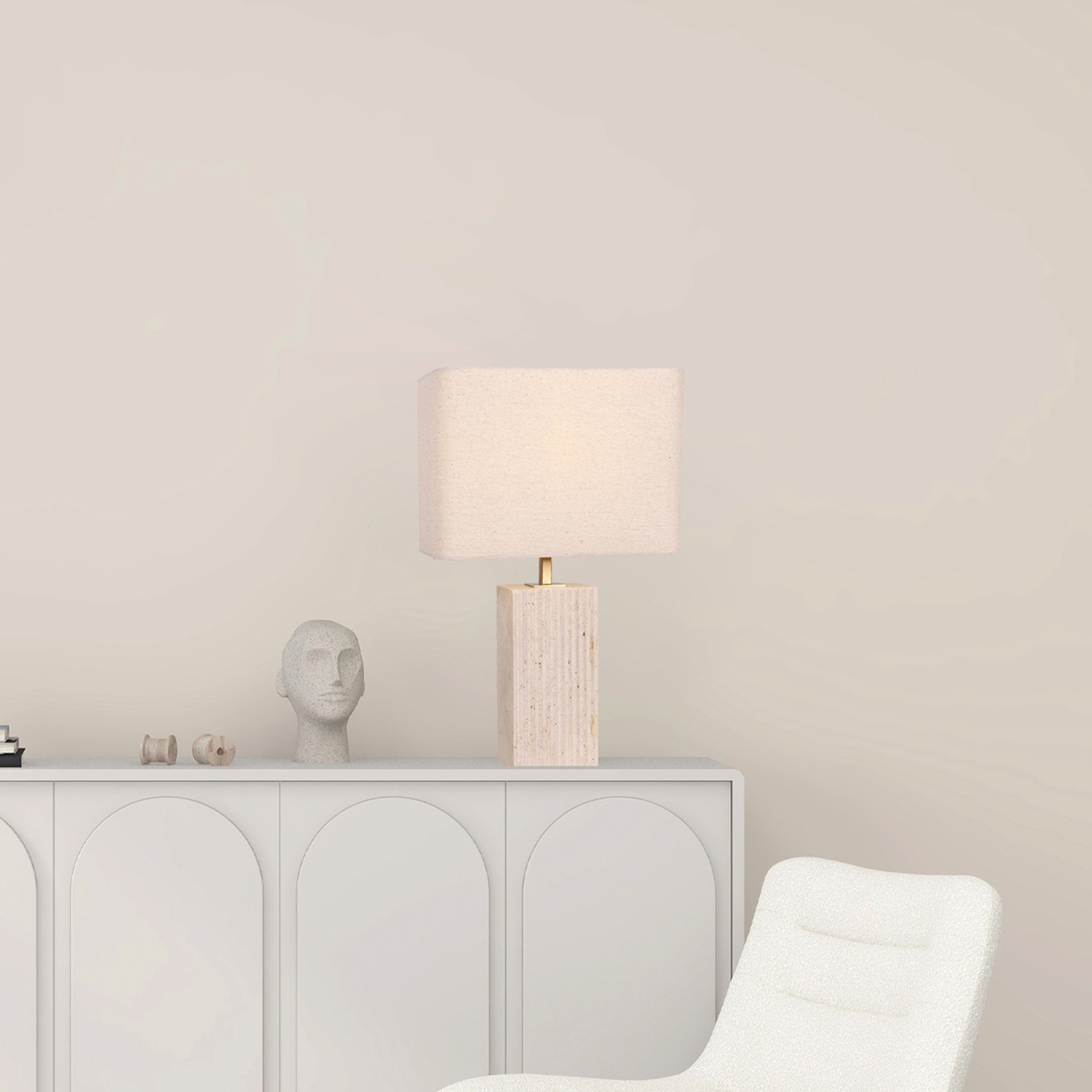 Aric Travertine & Iron Rectangular Table Lamp