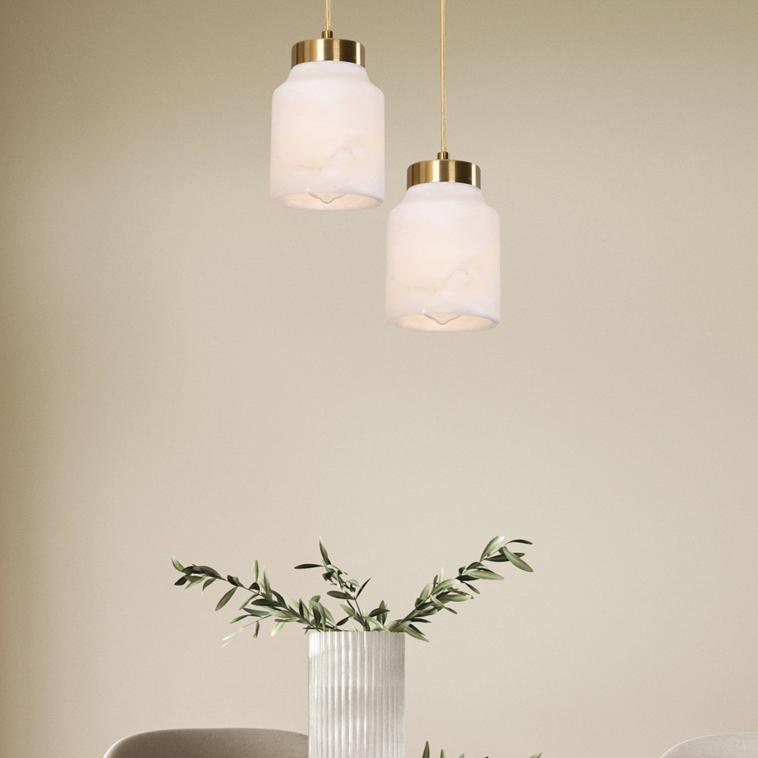 Noemi Alabaster & Iron Pendant Light