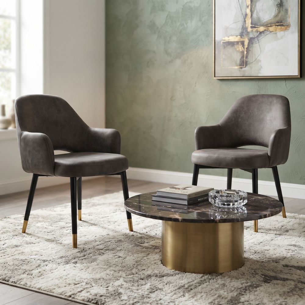 93cm Lexington Upholstered Armchairs with Brass Accent