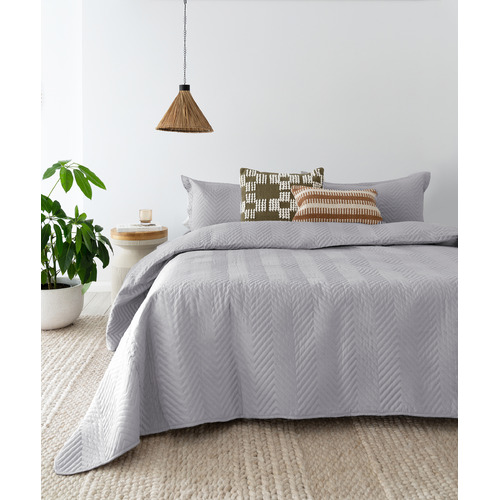 Silver Herringbone Embossed Coverlet Set
