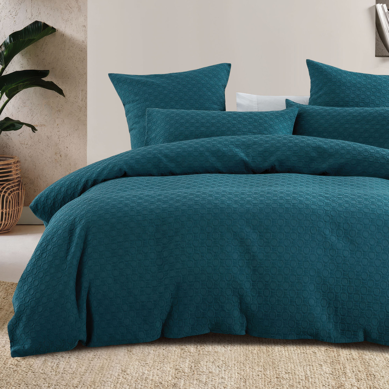 Teal Gaia Jacquard Quilt Cover Set
