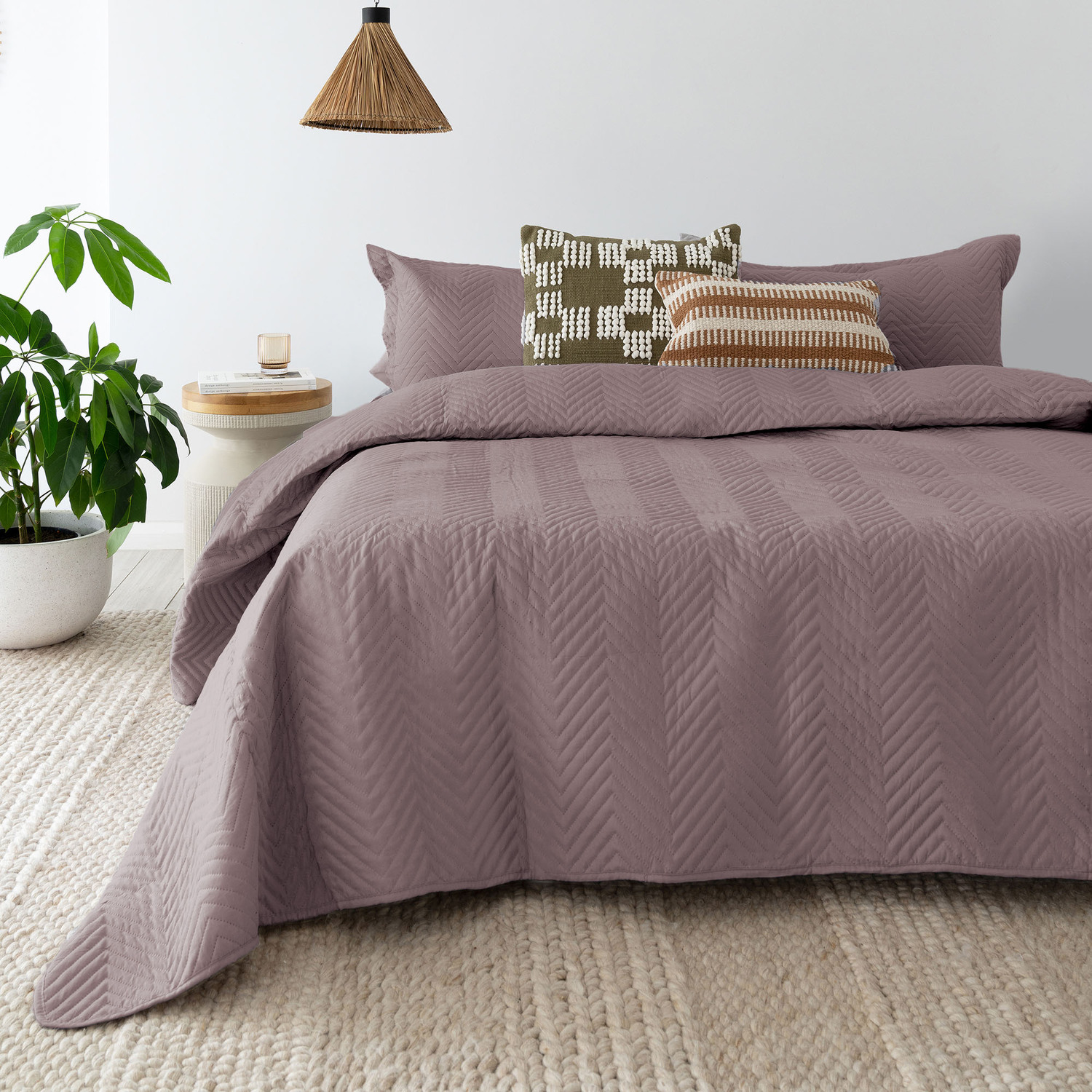 Silver Herringbone Embossed Coverlet Set