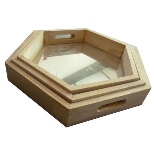 3 Piece Hexagonal Mirrored Tray Set