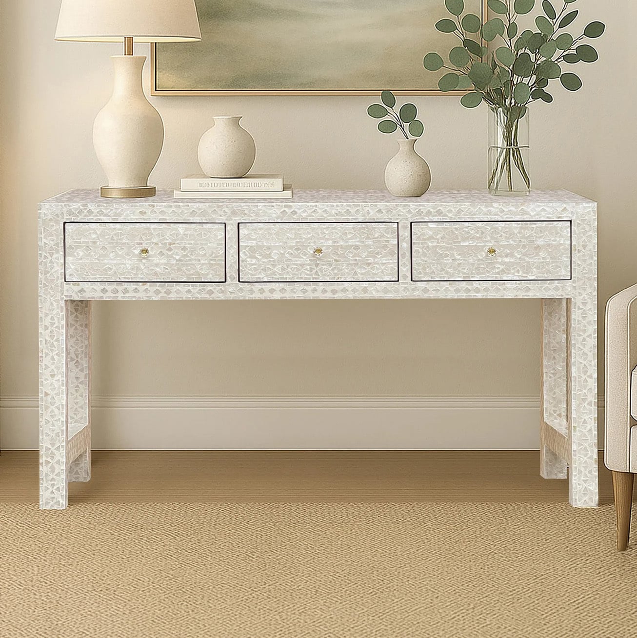 Daena 3 Drawer Mother of Pearl  Console Table