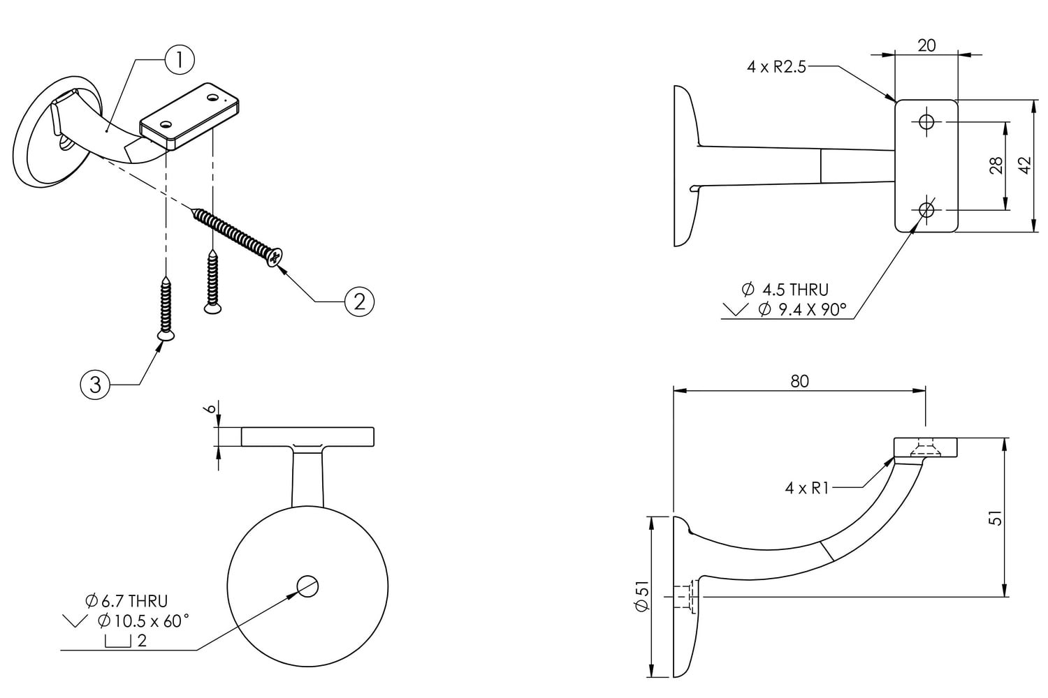 Sunny Exposed Flat Top Stair Rail Bracket