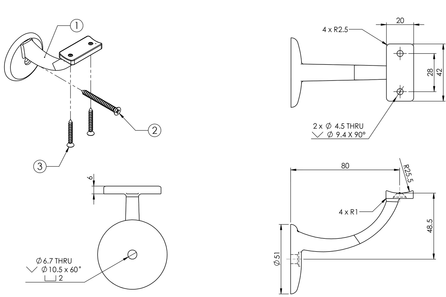Sunny Exposed Curve Top Stair Rail Bracket