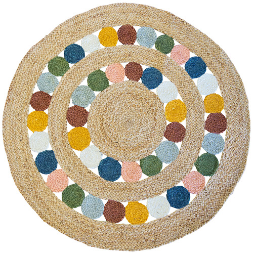 Multi Coloured Charlie Cotton Round Rug, Round Colorful Rugs