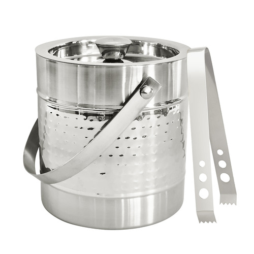 2 Piece Hammered Chrome Alfie Ice Bucket & Tongs Set