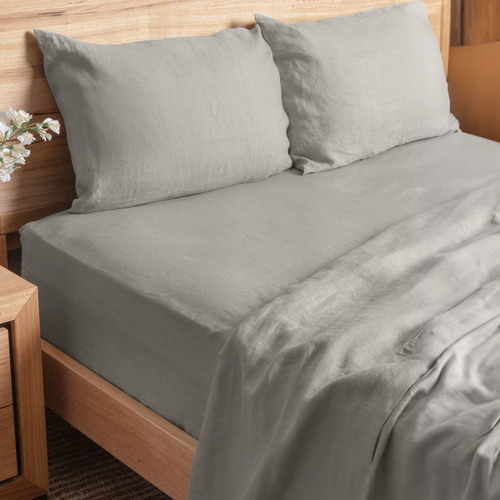 Solid Linen Fitted Sheet Set