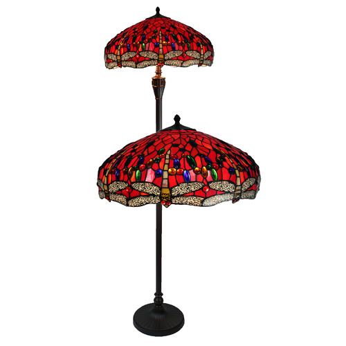 Red Dragonfly Stained Glass Floor Lamp, Stained Glass Floor Lamp