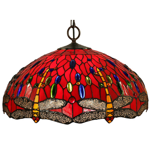 Red Dragonfly Stained Glass Pendant Light