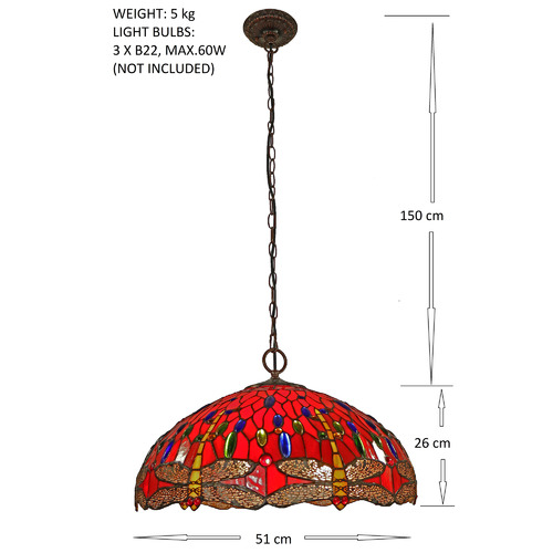 Red Dragonfly Stained Glass Pendant Light
