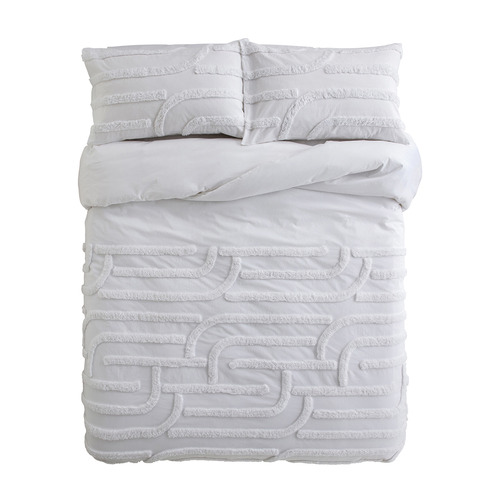 Kas White Isher Tufted Cotton Quilt Cover Set | Temple & Webster