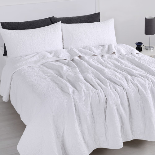 Linen Cotton White Flower Coverlet Temple & ster