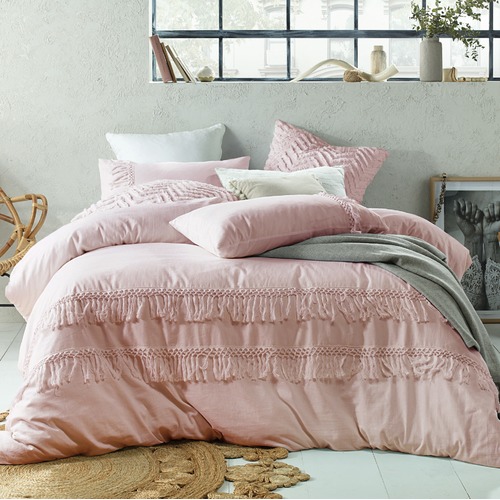 Accessorize Blush Boho Tassels Linen Blend Quilt Cover Set