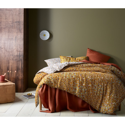 Lisa Ochre Washed Cotton Printed Quilt Cover Set