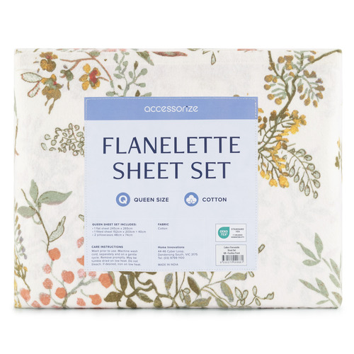 Accessorize Feuilles Cotton Flannelette Sheet Set | Temple & Webster