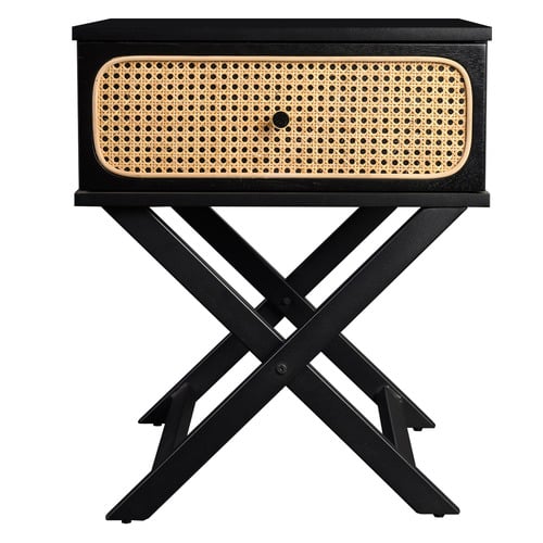 Black Meredith Rattan Bedside Table