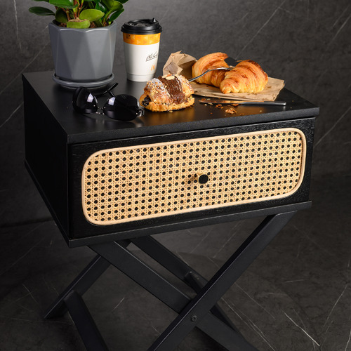 Brooklyn Home Black Minya Rattan Bedside Table Temple & ster