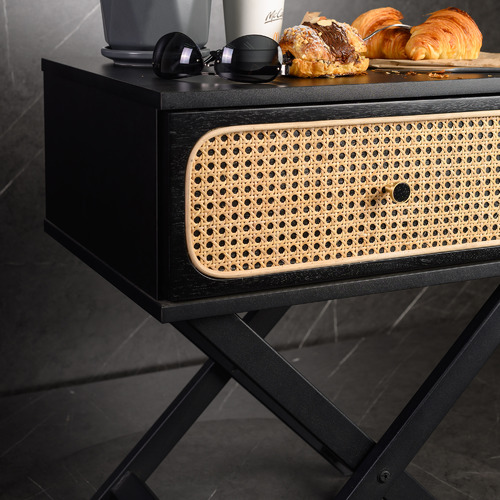 Brooklyn Home Black Minya Rattan Bedside Table Temple & ster