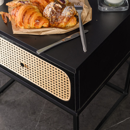 Black Maribeth Rattan Bedside Table