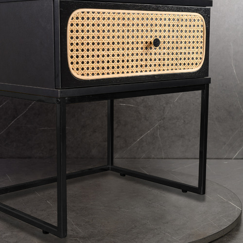 Black Maribeth Rattan Bedside Table