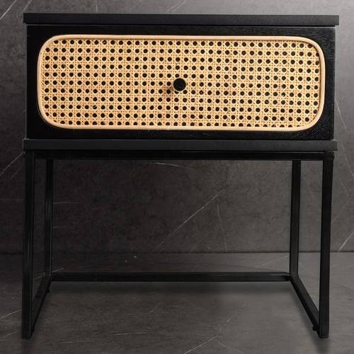 Black Maribeth Rattan Bedside Table