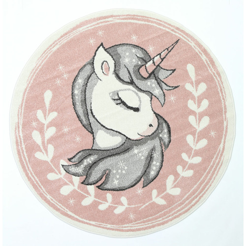 Pink Happy Kids Unicorn Round Rug