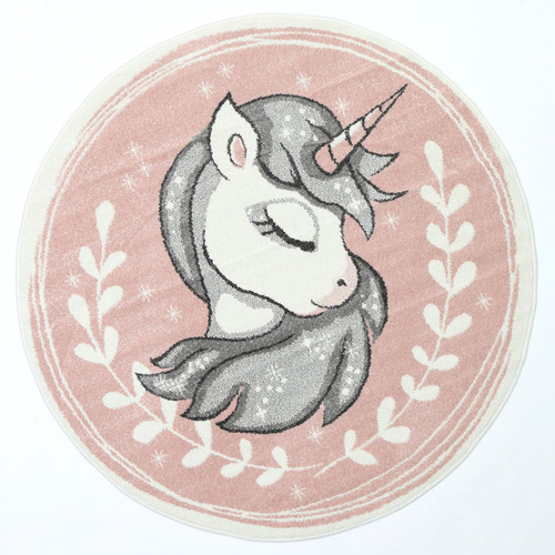 Pink Happy Kids Unicorn Round Rug