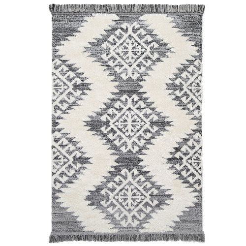 Cream Mono Tribal Anthracite Rug