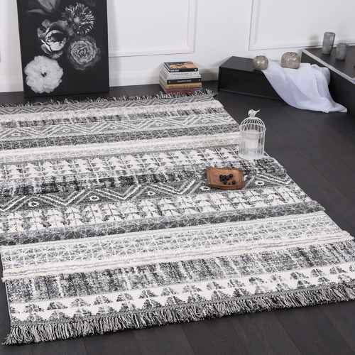 Cream Mono Tribal Anthracite Rug