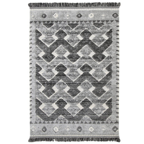 Cream Mono Tribal Carved Lines Anthracite Rug