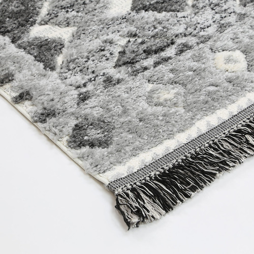 Cream Mono Tribal Carved Lines Anthracite Rug