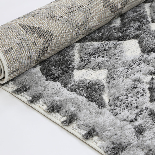 Cream Mono Tribal Carved Lines Anthracite Rug
