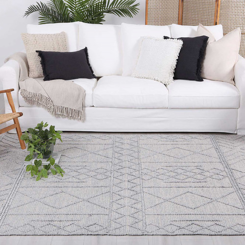 Lifestyle Floors Grey Geometric Flat Weave WoolBlend Rug Temple