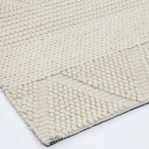 Ivory African-Inspired Flat Weave Wool-Blend Rug